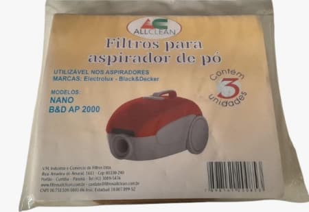 Sacos Descartáveis Electrolux Nano e Black & Decker AP2000 - Kit com 3 Unidades